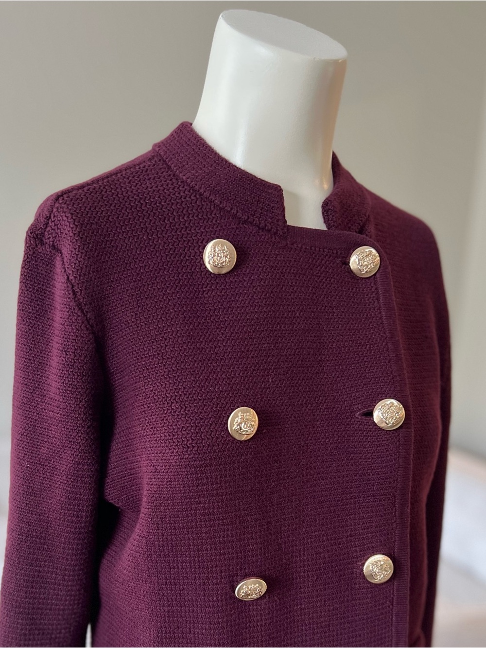 Double-Breasted Talbot’s Knit Burgundy Blazer Old Money Preppy Polished Everyday
